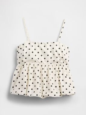Gap White Polka Dot Spaghetti Strap Poplin Bubble Top